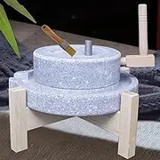 Small Stone Mill with Wooden Frame + Restoration Clutches,Old Style Hemp Green Graphite Mill,Manual Dry/Wet Grain Stone Mill, Suitable for Grinding Wet and Dry Food, Teaching and Viewing(30cm/11.8in)