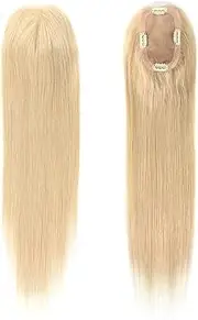 Human Hair Toppers for Thinning Hair for Women, No Bangs, 3x5 Inch, Monofilament, Large Bases, Clip in Tops, Wiglets, Top Hairpieces, 16 Inch (Ash Blonde)