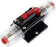 KNFFSAAJL Circuit Breaker Resettable Fuse Holder With Manual Reset Switch 12-48V DC - Safe Car Audio Inline Breaker for Car, Truck, Bus, RV, Boat (50A, Black)