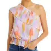 Aqua Women's Smocked Waist Ruffled Peasant Top Multi Color NWT