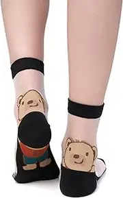[MERSADA] Fine Socks Women's Socks Made of High-Quality Fabric Patterned Socks Reinforced Sole Bear Pattern, black, white, 36-40