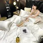 Luxury 100% Silk Blue Bedding Set Silky Queen King Duvet Cover Set Flat Sheet