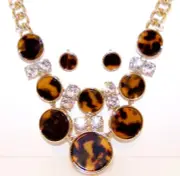 NEW on Card DANA BUCHMAN Necklace Earrings Set Faux TORTOISE Shell & RHINESTONE