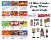12 Laminated CARDS 2.5 x 2.5 Vending Candy Machine Labels with NUTRITION
