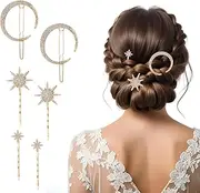 Giantree 6 Pcs Moon Star Hair Clips, Gold Stars Hair Pin Crystal Celestial Hair Accessories for Women and Girls Gold Hair Clips Star Clips Hair Gold Moon Star Accessories