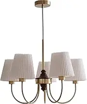 BOKT Modern Dining Room Chandelier Vintage Pleated Fabric Chandeliers Gold 5-Light Classic Ceiling Hanging Light Rustic Farmhouse Pendant Light for Bedroom Living Room Kitchen Island
