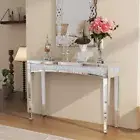 Modern Console Table Mirrored Glam Silver Entryway Table Inlay Crushed Crystals
