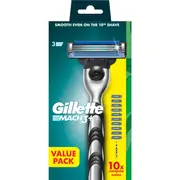Gillette Mach 3+ Razor Handle with 10 Blade Cartridges Value Pack each