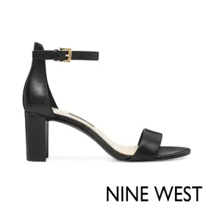 【NINE WEST】PRUCE 一字帶粗跟中跟涼鞋-黑色