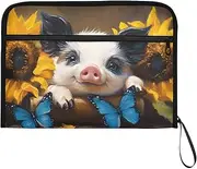 YMXFXP Expandable Filing Folder Pig Cute Sunflower Butterfly, 13-Pocket Funny Cute Design with Sticky Labels, A4 Letter Size Document Organizer for Office, School, Boys, Girls