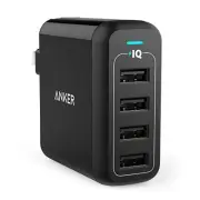 40W 4-Port USB Wall Charger Anker PowerPort 4 for iPhone 7,6s,Galaxy S7,S6 - BK