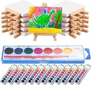 Fuutreo Kids Art Set 3x4 Mini Canvas Watercolor Paint Set with Easel, Brush, 8 Colors, Compact, Wood & Nylon, 24 Sets