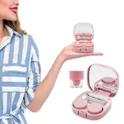Manual Contact Lens Cleaner and Contact Lens Case Kit Washer Portable Contact Lens Cleaning Box-Pink