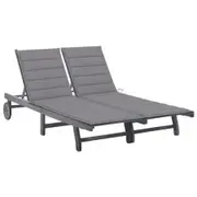 2-Person Garden Sun Lounger with Cushion Grey Solid Acacia Wood