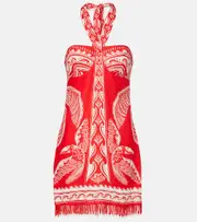 [Farm Rio] Farm Rio Majestic Coconut Tree linen minidress AU 10 red