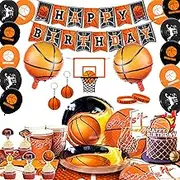 Basketball Birthday Decorations, Basketball Party Decorations Tableware Set Basketball Plates Napkins Table Cloth Balloon Wristband Keychain etc Basketball Birthday Party Supplies for 10 Guests