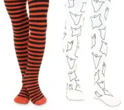 Jefferies Socks Girls Stripe Ghost Pattern Fun School Dress Nylon Tights 1 Pack