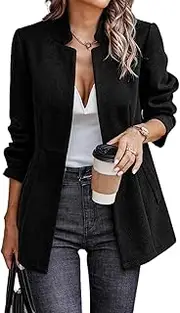 [TangDao] Women's Casual Business Blazer Open Front Long Sleeve Office Jacket with Pockets Fashion Elegant Notch Collar Coat