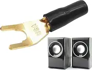 Fork Spade Connectors | Y Plug Spade Speaker Wire Connectors | Screw Locking Speaker Cable Plug for Stereo, TV, Computer