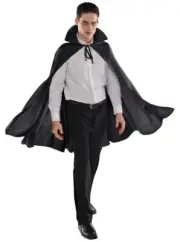 Mid Length Collared Black Cape Vampire Magician Adult Costume Accessory