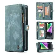 CaseMe For Apple iPhone 15/14/13 Zipper & Detachable Retro Leather Pouch Wallet Flip Purse Bag Detachable Phone Case Cover (Sky Blue)