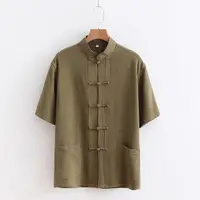 在飛比找momo購物網優惠-【巴黎精品】唐裝漢服上衣(短袖盤扣襯衫寬鬆男上衣6色a1bx