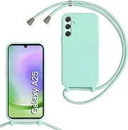 [Haygdz] Silicone Mobile Phone Chain for Samsung Galaxy A25, Case with Strap, Adjustable Mobile Phone Necklace Case with Strap, Mobile Phone Case for Hanging, Case with Cord, Mint Green
