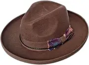 [Punctualgood] Vintage Classic Fedora 100% Wool Felt Panama Rancher Hat for Men Women Wide Brim Top Hat, Grey Camel, One Size