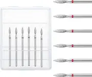 6Pcs Diamond Flame Cuticle Drill Bits for Nails, Professional Acrylic Nail File Drill Bit, 3/32'' (2.35mm), Nails File Machine Nail Salon Supply(Red)