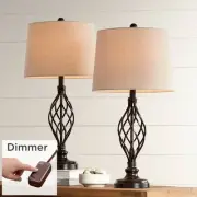 Annie Industrial Table Lamps 28" Tall Set of 2 Iron Bronze with Dimmers Bedroom