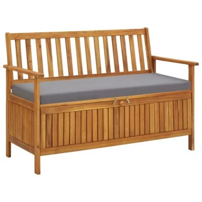 Garden Storage Bench With Cushion Solid Acacia Wood Rustic Outdoor Furniture