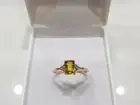 14k Solid Gold Natural Emerald Cut Yellow Sapphire and Diamonds Engagement Ring