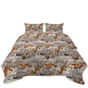 North American Trees Behind Playful Fox Coverlet