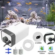 Aqua Aquarium Air Pump for Fish Tank Adjustable Oxygen Pump Noiseless 2 Outlet