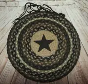 Capitol Earth Rugs Woven Jute Chair Pad Black Star Gray Black Tan Ivory 15"x 15"
