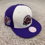 Toronto Raptors Mitchell Ness Hat White Purple Front Off Snapback Side Patch Cap