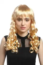 Wig Ladies Carnival Cosplay Corkscrew Curls Long Fringe Blonde
