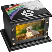 Pet Memorial Urn for Dogs or Cats Ashes - Large Wooden Funeral Keepsake With Photo Frame, Cremation Memory Box for Loss Pets, Casket Burial Ashes