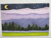 Nature Tree Sympathy Card Forest Watercolor Painting Stars Sky Moonlight Glitter
