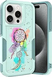 Glisten - iPhone 15 Pro Case, iPhone 15 Pro Armour Case - Watercolour Dream Catcher .Printed Sturdy Heavy Duty Military Grade Protective Shockproof Armor Phone Case/Cover for iPhone 15 Pro.