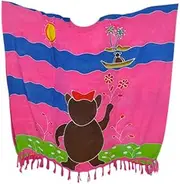 [Cool Kaftans] Big Girls' Teddy Bear Handpainted Girls Kaftan Caftan Soft Beach Dress Coverup Long Top Child