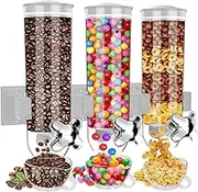 Food Dispensers | Wall-Mounted Cereal Dispenser with 3 Cup,Food Storage Airtight Clear Container, Kitchen Storage Tank Three Chamber Dispenser for Store Grains Oatmeal Coffee Bean Nut