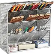 LeoLeoyy Mesh Desk Organizer, Multi-Functional Pen Holder, Pen Organizer for desk, Desktop Stationary Organizer, Storage Rack for School Home Office Art Supplies (Silver)