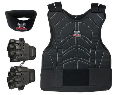 Maddog Tactical Half Finger Glove Chest Protector and Neck Combo Trio Black LXL