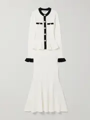 [Self-Portrait] Self-Portrait - Pointelle-knit Peplum Midi Dress - White - small small White