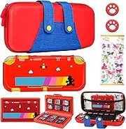 Gurgitat 6in1 Maro Switch Lite Case for Nintendo Switch Lite Carrying Cases Boy Teens Anime Durable Hard Protective Cover Dockable Skin+Thumb Grips+Game Holder+Sticker for Switch Lite Travle Case