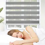 Marlow Blockout Zebra Roller Blind Curtains Double Window Sunshade Sunscreen Commercial Home Office Bedroom UV Protection (Grey-90cmx210cm)