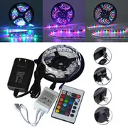 5M SMD 3528 300 Waterproof LED RGB Strip Flexible Light 24 key IR remote + Power Adapter DC12V 7757 US PLUG
