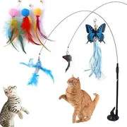 Cat Wand Toy, Interactive Cat Toy with Super Suction Cup Sticky Detachable 6 PCS Feather Replacements 1 Wands Cat Spring Feather Toys for Indoor Cats Kitten Toys