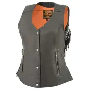 Milwaukee Leather MLL4565 Ladies Snap Front Leather Vest w Back Fringe Detailing